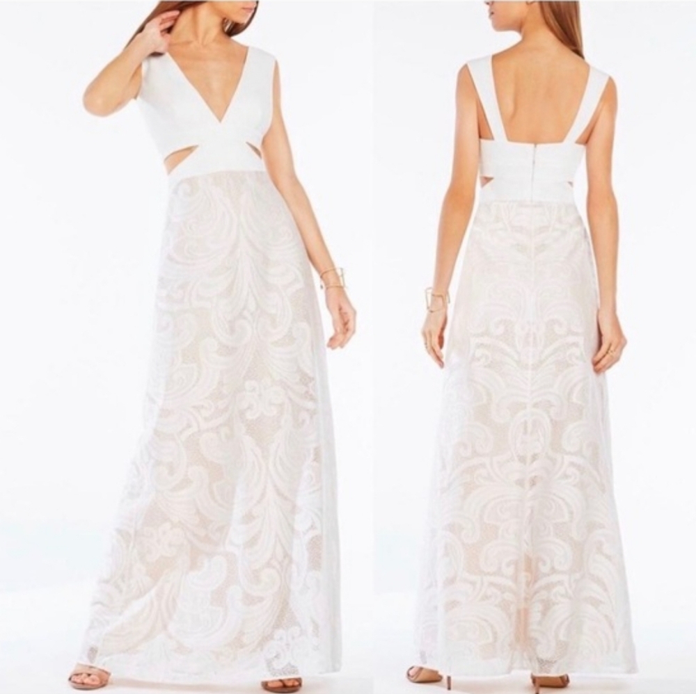 BCBG MAXAZRIA Marilyne Ivory cut-out gown